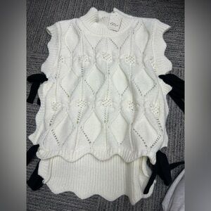 Free People Cream Cable Knit Sleeveless Sweater with Side Ties